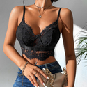 Schwarzes Damen-Spitzen-Patchwork-Cami-Tank-Top rückenfreies Mesh-Wimpernbesatz-Clubwear