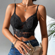 Schwarzes Damen-Spitzen-Patchwork-Cami-Tank-Top rückenfreies Mesh-Wimpernbesatz-Clubwear