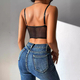 Schwarzes Damen-Spitzen-Patchwork-Cami-Tank-Top rückenfreies Mesh-Wimpernbesatz-Clubwear