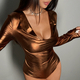 Khaki Slim Fit Long Sleeve Women's Bodysuit