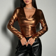 Khaki Slim Fit Long Sleeve Women's Bodysuit
