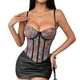 Mehrfarbiges Retro-Druck-Korsett-Rückenfreies-Fischgräten-Crop-Top