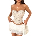 Apricot French Style Lace-Up Fishbone Corset Camisole