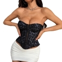 Blue-black French Court Style Lace-Up Camisole With Chest Pad And Waist Shaping