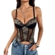 Black Leopard Print Lace Semi-Sheer Push-Up Backless Corset Camisole