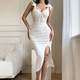 Lace Bodycon Slit Maxi Dress Set For Women