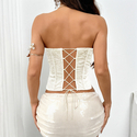 Aprikosenfarbenes besticktes Off-Shoulder-Tube-Top mit Schnürung am Rücken