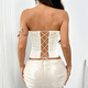 Aprikosenfarbenes besticktes Off-Shoulder-Tube-Top mit Schnürung am Rücken