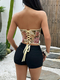 Apricot French Style Jacquard Strapless Lace-Up Corset Bustier Cami For Women