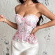 Pink French Embroidery Ruffled Backless Lace-Up Corset