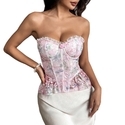 Pink French Embroidery Ruffled Backless Lace-Up Corset