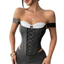 Gray Lace Patchwork One-Shoulder Corset Crop Top
