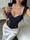 Black French Style Fishbone Corset Cami Top Slim Fit