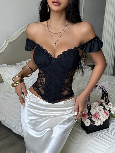 Black French Style Fishbone Corset Cami Top Slim Fit