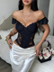 Black French Style Fishbone Corset Cami Top Slim Fit