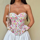 Pink Yellow Sweet And Spicy Printed Lace-Up Tube Top With Fishbone Waist