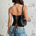 Black Off-Shoulder Lace-Up Corset Tube Top With Metal Detail