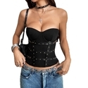 Black Off-Shoulder Lace-Up Corset Tube Top With Metal Detail