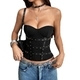 Black Off-Shoulder Lace-Up Corset Tube Top With Metal Detail