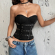 Black Off-Shoulder Lace-Up Corset Tube Top With Metal Detail
