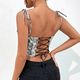 Black Lace-Up Corset 3D Floral Backless Lace Tank Top