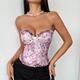 Purple Wooden Ear Trim Fishbone Print Corset Cami For Women