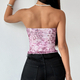 Purple Wooden Ear Trim Fishbone Print Corset Cami For Women