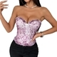 Purple Wooden Ear Trim Fishbone Print Corset Cami For Women