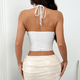 White Women's 3D Floral Corset Top With Choker Tie And Lace Trim