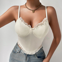 Yellow Women's Solid Color Camisole With Wooden Ear Trim