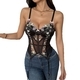 Black French Style Embroidered Corset Crop Top Semi-Sheer Slim Fit