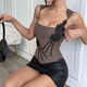 Braunes Tube-Top mit Stickerei, Fischbein, taillenbetonter und schlanker Passform als Camisole