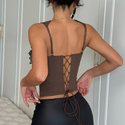 Brown Embroidered Fishbone Tube Top Waist-Cinching Slim Fit Camisole