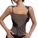 Brown Embroidered Fishbone Tube Top Waist-Cinching Slim Fit Camisole