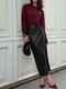 High Waist Slim Fit Slit Bodycon Leather Skirt