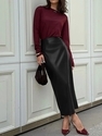 High Waist Slim Fit Slit Bodycon Leather Skirt