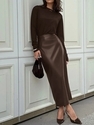 High Waist Slim Fit Slit Bodycon Leather Skirt
