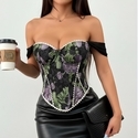 Vintage French Jacquard Oil Painting Corset Top Strapless