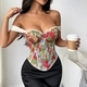 Vintage French Jacquard Oil Painting Corset Top Strapless