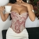 Vintage French Jacquard Oil Painting Corset Top Strapless