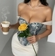 Vintage French Jacquard Oil Painting Corset Top Strapless