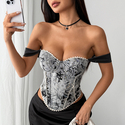 Vintage French Jacquard Oil Painting Corset Top Strapless