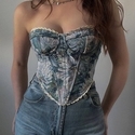 Vintage Jacquard Lace-Up Corset Tube Top
