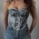 Vintage Jacquard Schnür-Korsett Tube Top