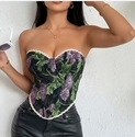 Vintage Jacquard Lace-Up Corset Tube Top