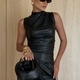 Sleeveless Leather Vest With Stand Collar And Cinched Waist