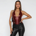PU Leather Halter Lace-Up Corset Crop Top