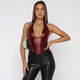 PU Leather Halter Lace-Up Corset Crop Top