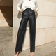 Women's Faux Leather High-Waist Straight-Leg Pants