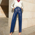Women's Faux Leather High-Waist Straight-Leg Pants